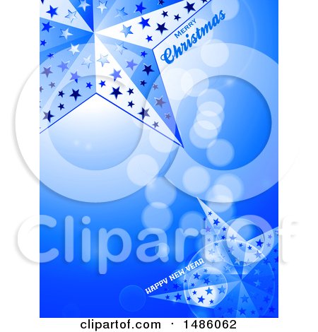 Christmas and New Years Blue Background with Decorative Stars by elaineitalia