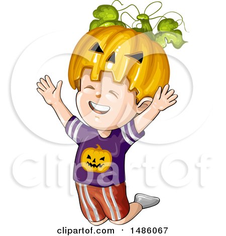 Clipart of a Boy in a Jackolantern Halloween Costume - Royalty Free Vector Illustration by merlinul
