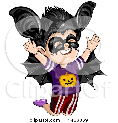 Clipart of a Boy in a Vampire Bat Halloween Costume - Royalty Free Vector Illustration by merlinul