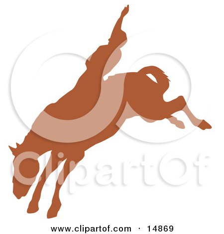 Brown Silhouette Of A Cowboy Riding A Bucking Bronco And Holding One Arm Up In The Air In A Rodeo Clipart Illustration by Andy Nortnik