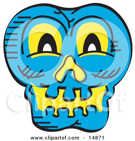 Scary Blue Halloween Skull Glowing With Yellow Light Clipart Illustration by Andy Nortnik