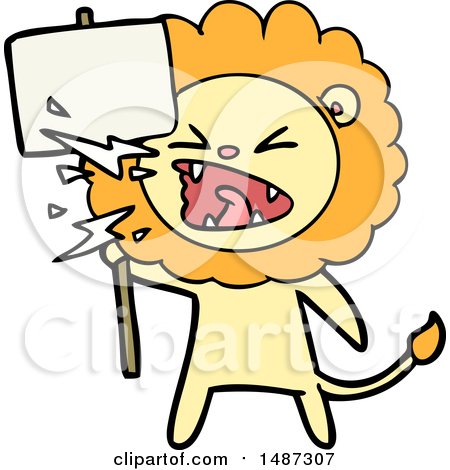 Cartoon Roaring Lion Protester by lineartestpilot