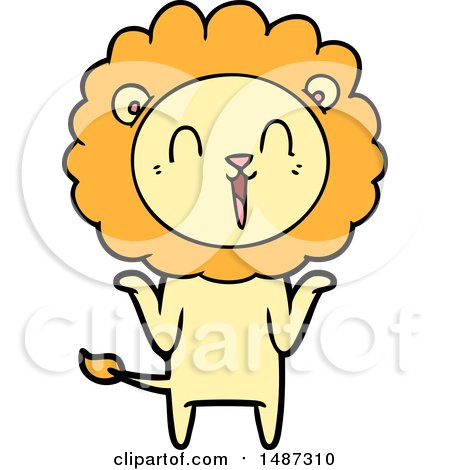 Laughing Lion Cartoon Shrugging Shoulders by lineartestpilot