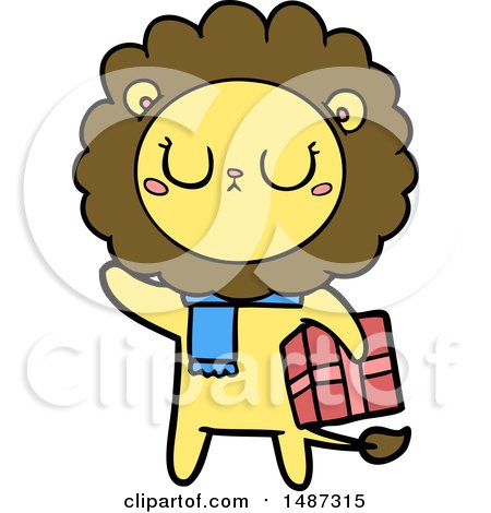 Cartoon Lion with Christmas Present by lineartestpilot