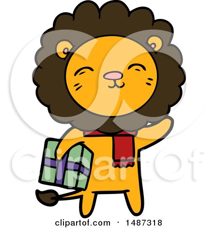 Cartoon Lion with Christmas Present by lineartestpilot