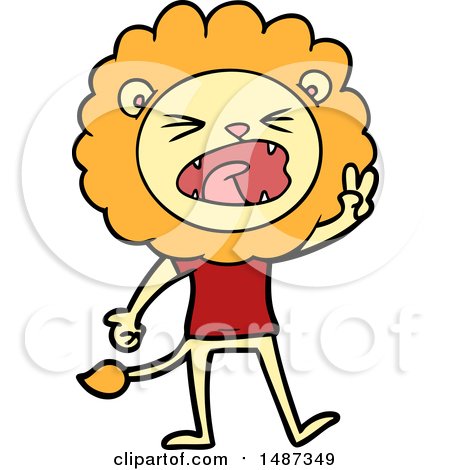 Cartoon Lion Giving Peac Sign by lineartestpilot