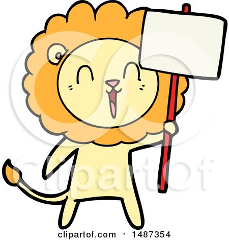 Laughing Lion Cartoon with Placard by lineartestpilot