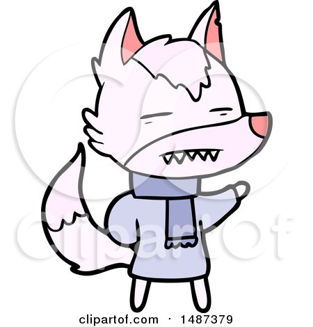 Cartoon Wolf in Winter Clothes by lineartestpilot