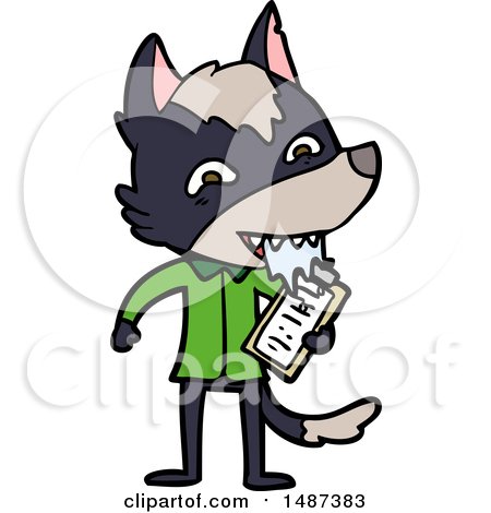 Cartoon Hungry Wolf with Clip Board by lineartestpilot