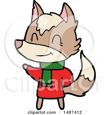 Friendly Cartoon Wolf in Winter Clothes by lineartestpilot
