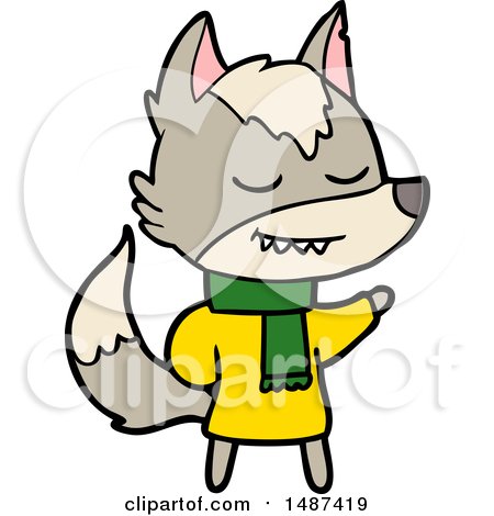 Friendly Cartoon Wolf Wearing Scarf by lineartestpilot