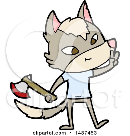 Friendly Cartoon Wolf Giving Peace Sign by lineartestpilot