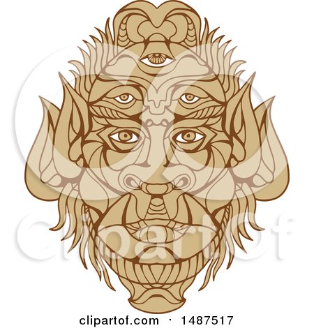 Clipart of a Monster Face with Five Eyes - Royalty Free Vector Illustration by patrimonio