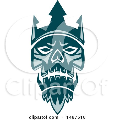 Clipart of a Teal Neptune Skull Wearing Trident Crown - Royalty Free Vector Illustration by patrimonio