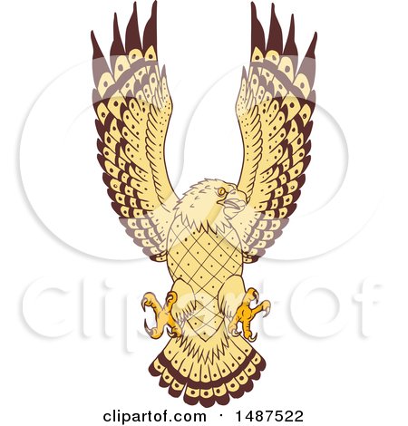 Clipart of a Sketched Sea Hawk Osprey Bird Swooping - Royalty Free Vector Illustration by patrimonio