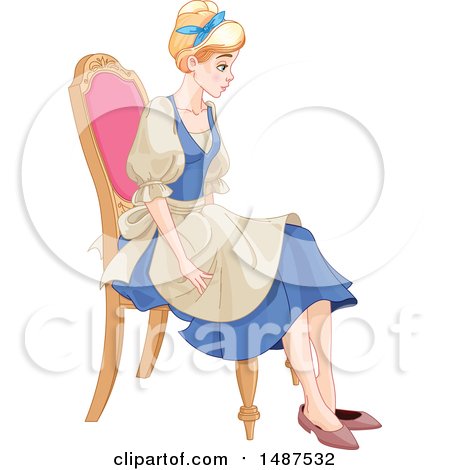 Clipart of a Young Woman, Cinderella, Sitting in a Chair and Trying on a Shoe - Royalty Free Vector Illustration by Pushkin