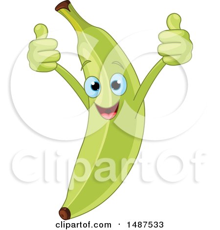 Clipart of a Green Plantain Banana Mascot Character Holding Two Thumbs up - Royalty Free Vector Illustration by Pushkin