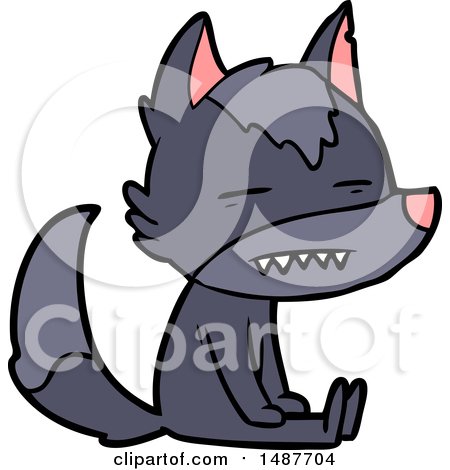 Cartoon Sitting Wolf Showing Teeth by lineartestpilot