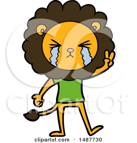 Cartoon Crying Lion Giving Peace Sign by lineartestpilot