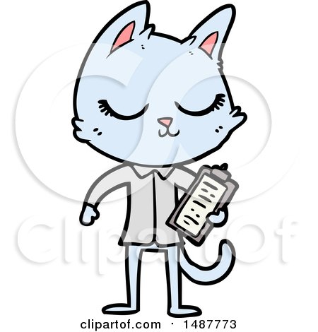 Calm Cartoon Cat with Clipboard by lineartestpilot