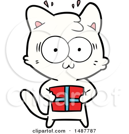 Cartoon Surprised Cat with Christmas Present by lineartestpilot