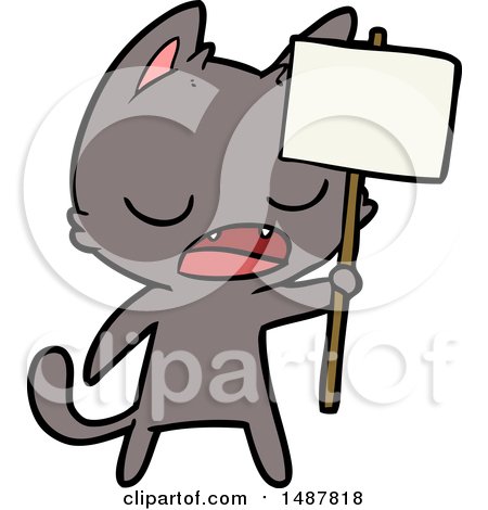 Talking Cat Cartoon with Placard by lineartestpilot