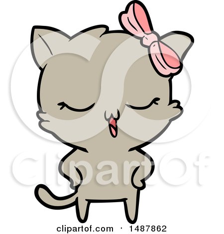 Cartoon Cat with Bow on Head and Hands on Hips by lineartestpilot