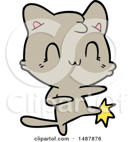 Cartoon Happy Cat Karate Kicking by lineartestpilot