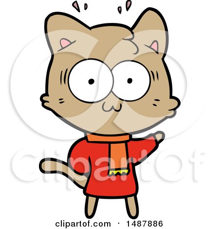 Cartoon Surprised Cat Wearing Warm Winter Clothes by lineartestpilot