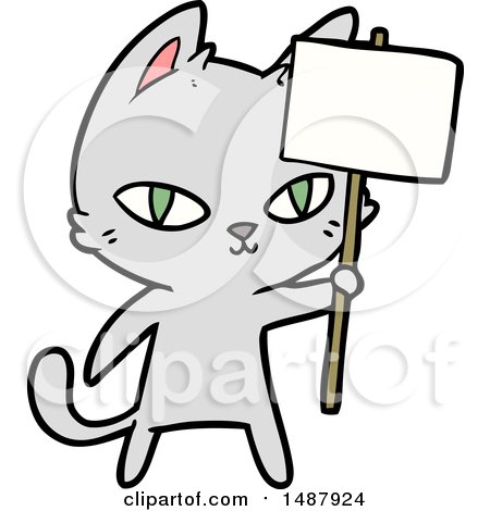 Cartoon Cat Waving Sign by lineartestpilot