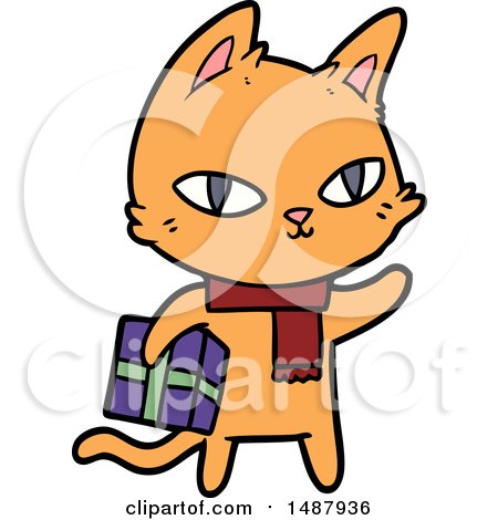 Cartoon Cat with Gift by lineartestpilot