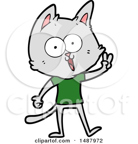 Funny Cartoon Cat Giving Peace Sign by lineartestpilot