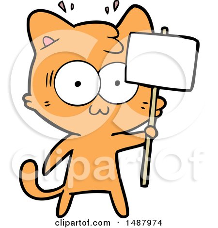 Cartoon Surprised Cat Waving Sign by lineartestpilot