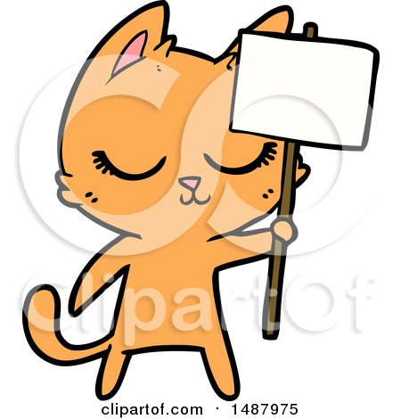 Calm Cartoon Cat with Placard by lineartestpilot