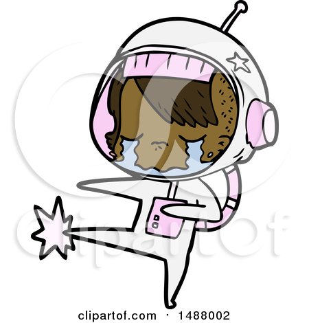Cartoon Crying Astronaut Girl Kicking by lineartestpilot