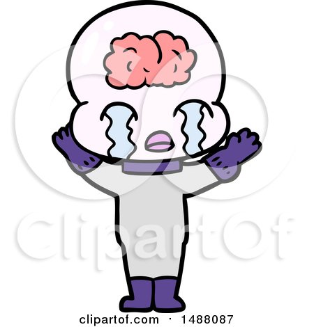 Cartoon Big Brain Alien Crying by lineartestpilot