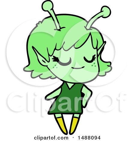 Smiling Alien Girl Cartoon by lineartestpilot