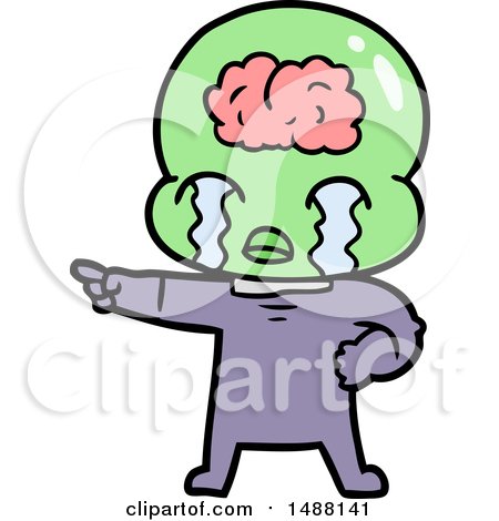 Cartoon Big Brain Alien Crying and Pointing by lineartestpilot