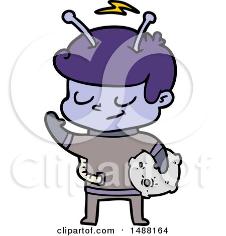 Friendly Cartoon Spaceman Holding Meteor by lineartestpilot