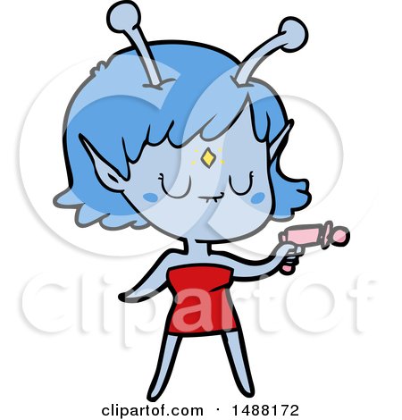 Cartoon Alien Girl with Ray Gun by lineartestpilot