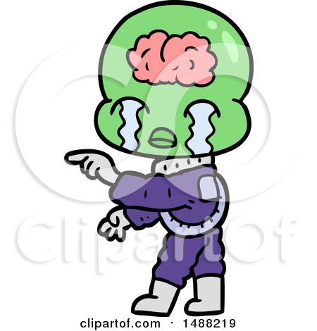 Cartoon Big Brain Alien Crying and Pointing by lineartestpilot
