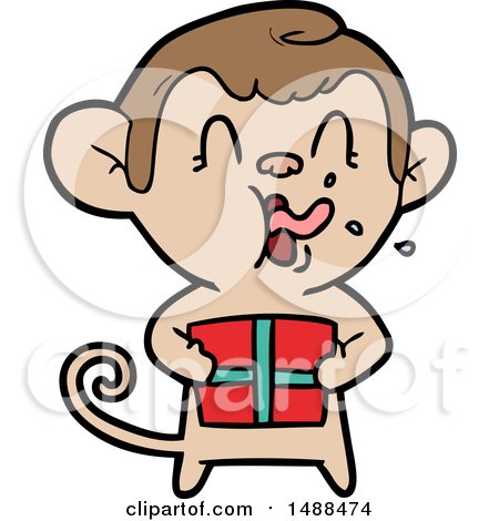 Crazy Cartoon Monkey with Christmas Present by lineartestpilot