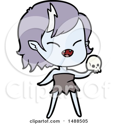 Cartoon Laughing Vampire Girl with Skull by lineartestpilot