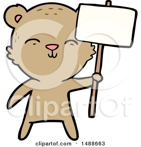 Happy Cartoon Bear with Sign by lineartestpilot