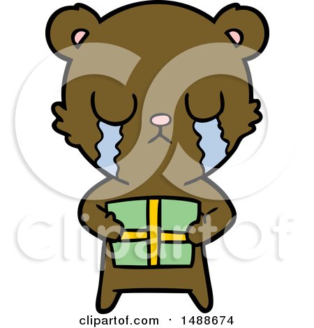 Crying Cartoon Bear with Present by lineartestpilot