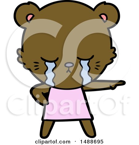 Crying Cartoon Bear in Dress Pointing by lineartestpilot