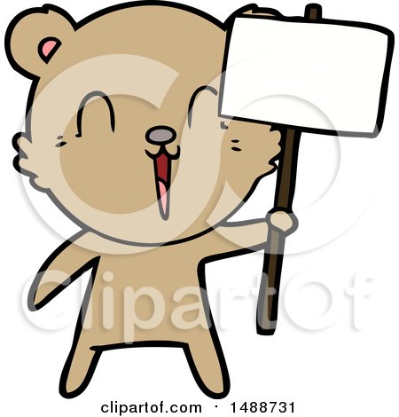 Happy Cartoon Bear with Placard by lineartestpilot