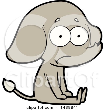 Cartoon Unsure Elephant Sat on Floor by lineartestpilot