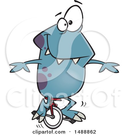 Clipart of a Cartoon Monster on a Unicycle - Royalty Free Vector Illustration by toonaday