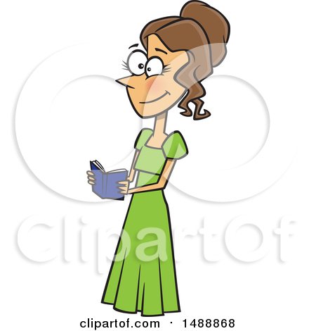 Clipart of a Cartoon Woman Reading a Book, Elizabeth from Pride and Prejudice - Royalty Free Vector Illustration by toonaday